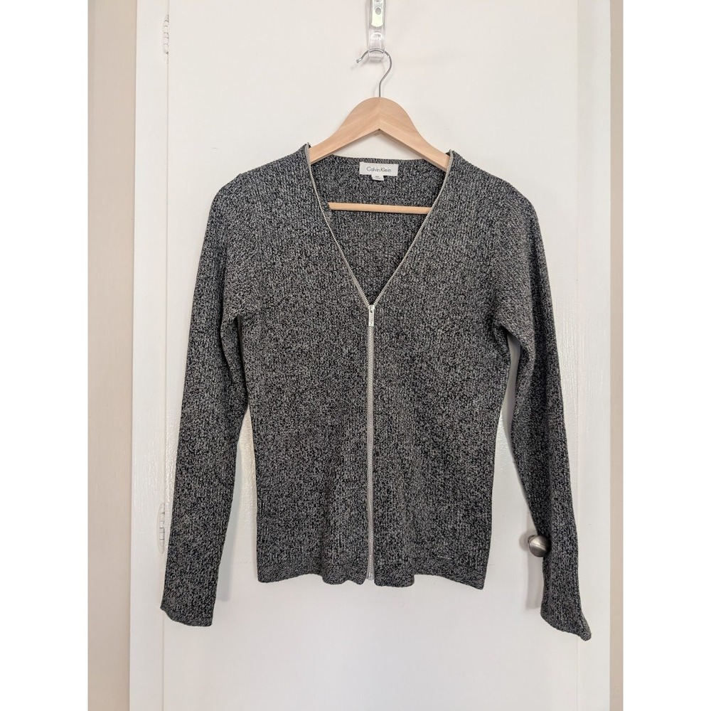 Calvin Klein‎ Zipper Front Ribbed Cardigan PM 90s Minimalist Women CBK Timeless